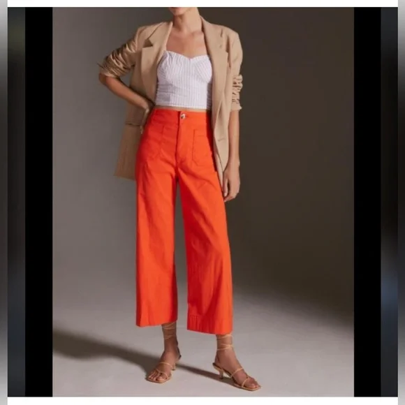 By Anthropologie Rust Red Colette Wide Leg Linen Blend Pants Size 26 - Picture 1 of 9
